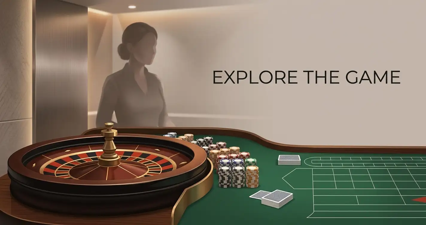 Editorial illustration of a generic live dealer table with cards and a roulette wheel